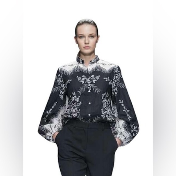 FARM RIO Printed Cotton black and white blouse size S - Picture 1 of 13